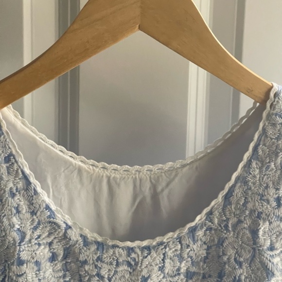 J. MARIE Women's Coco Midi Dress Blue White Gingham Lace Accent Prairie Tier XS - Picture 4 of 9